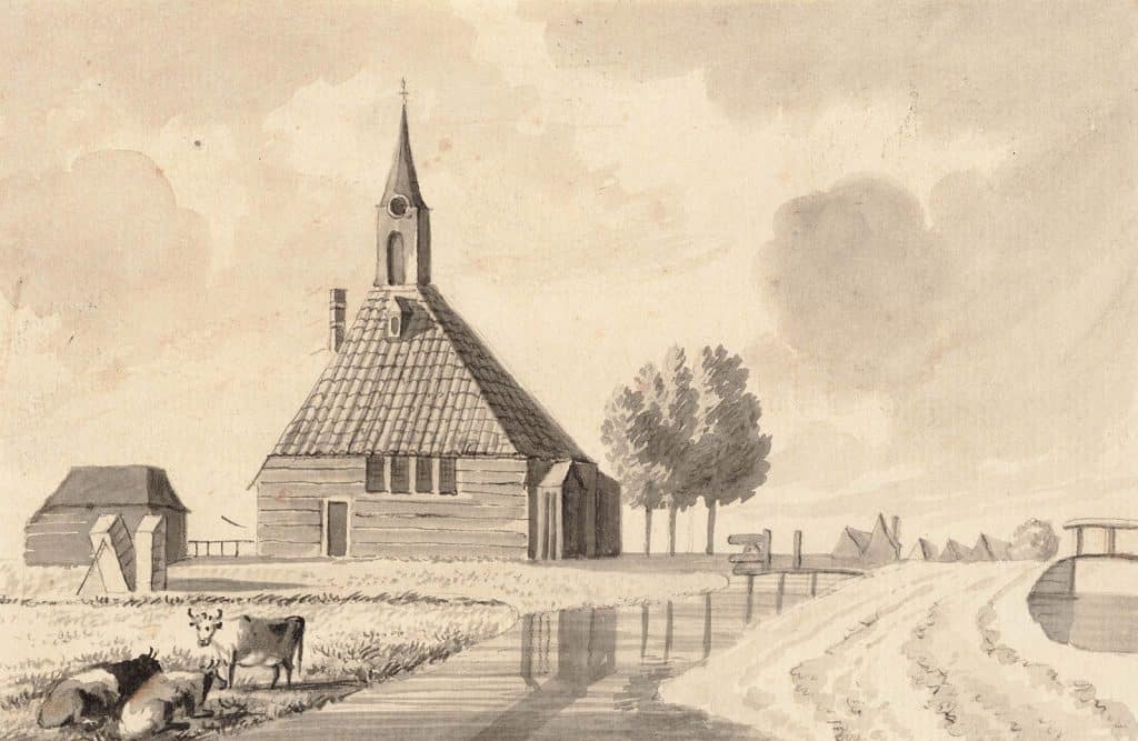Het Zwarte Kerkje, 1792 door H. Tavenier. Collectie Regionaal Archief Alkmaar - PR 1001462