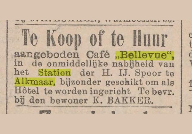 Stationsweg 36 Historie - Advertentie café te koop 1898