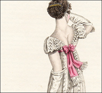 13-Erfgoed Magazine-66 Een voorbeeld van een kamvormig diadeem (Uitsnede: Fashion of London en Paris, Bell’s Court and Fashionable Magazine, Parisien Ball Dress, June 1811)