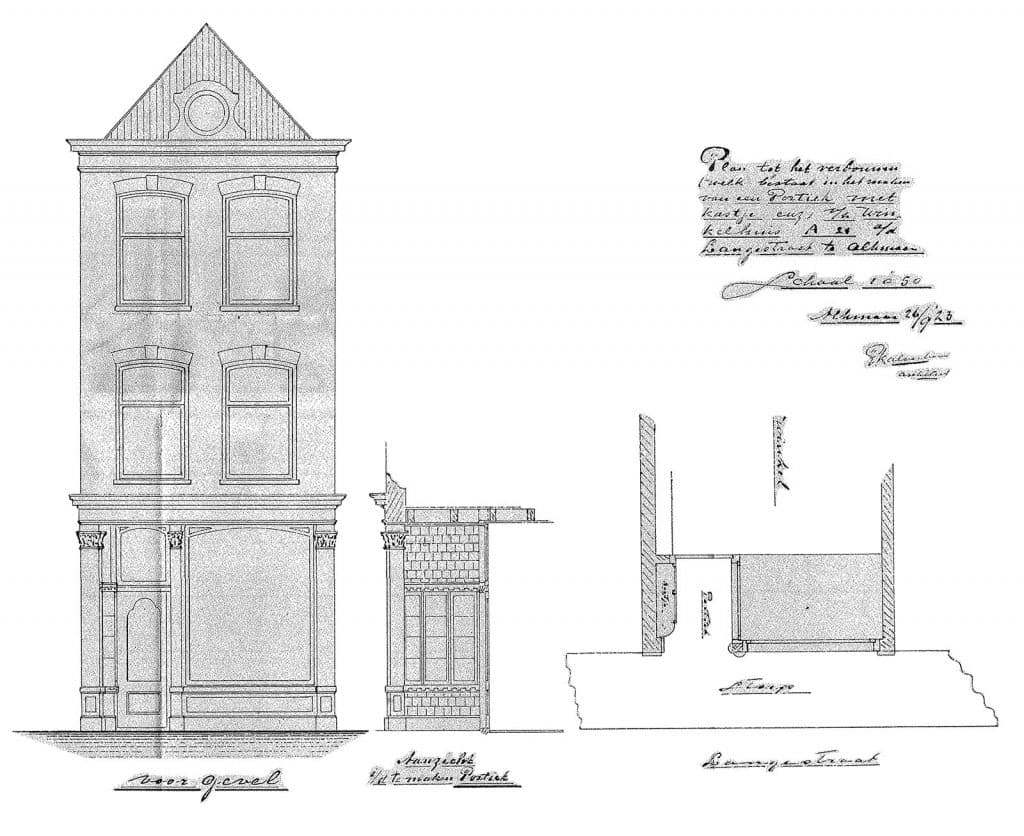 Bouwtekening winkelpui Langestraat 17 uit 1923, Bron: Bouwdossier Gemeente Alkmaar