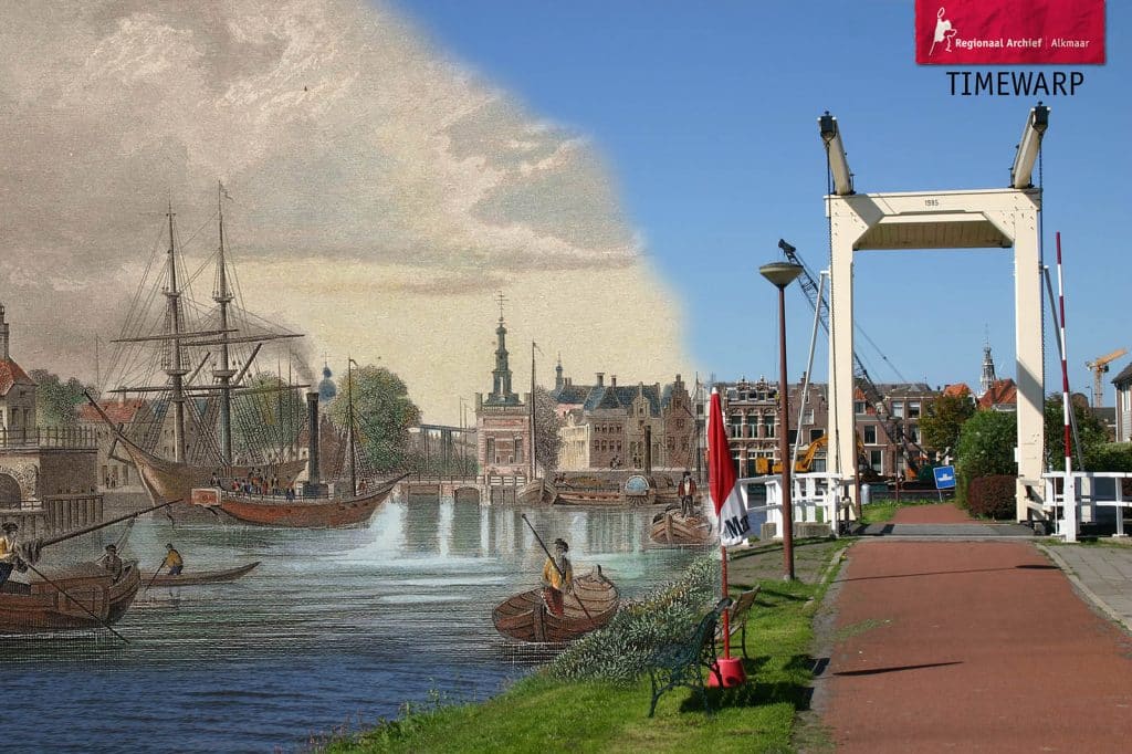 Timewarp van de Accijnstoren gezien vanaf het Het Schermereiland ofwel het Rooie Dorp.