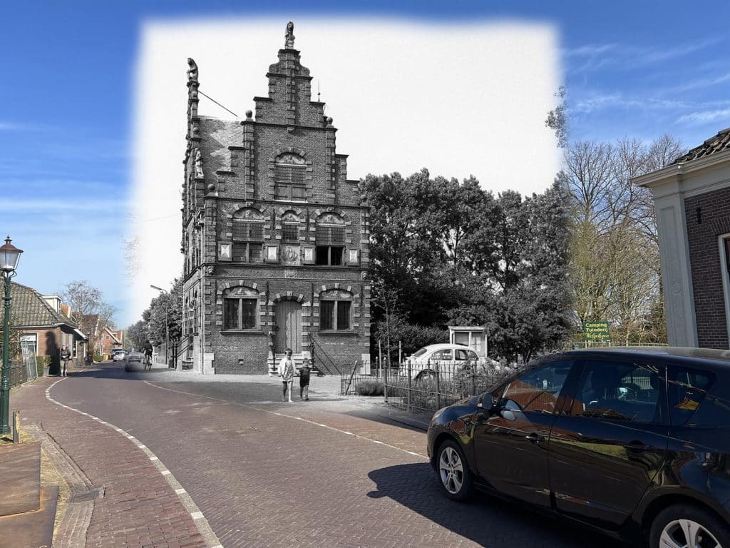 Timewarp van Raadhuis Graft. Gecombineerde foto van 1970 en 2025.