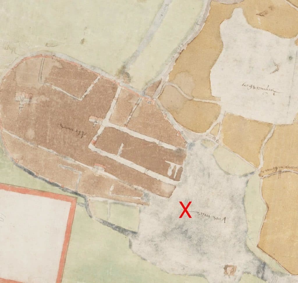 Locatie van het toenmalige Voormeer. Op de kaart van Louris Pietersz  uit 1565.