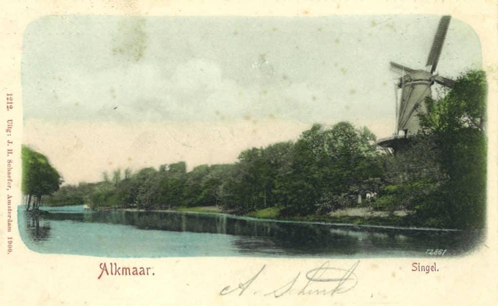 Prentbriefkaart van het bolwerk de Molen van Piet ofwel Molen de Groot. Circa 1901.