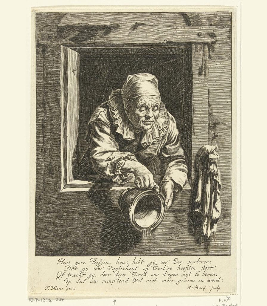 Prent van Hendrik Bary naar een niet meer bestaand schilder van Frans van Mieris de Oudere. Bron: Rijksmuseum, Amsterdam.