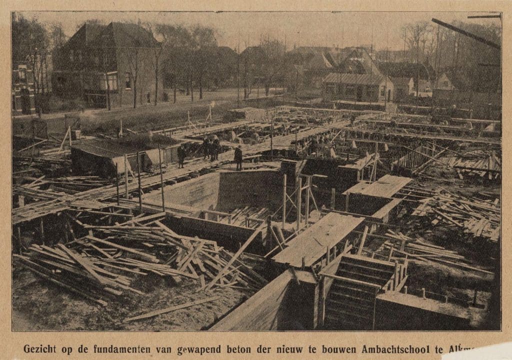 Fundamenten van de te bouwen ambachtsschool in Alkmaar in 1912.