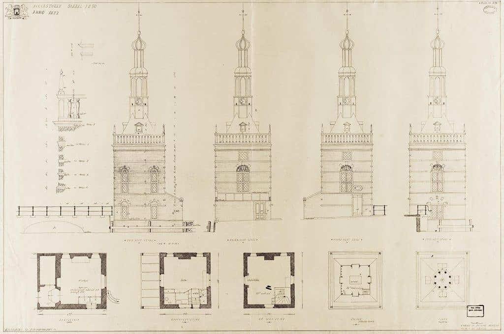 Technische tekening van de Accijnstoren uit 1944.