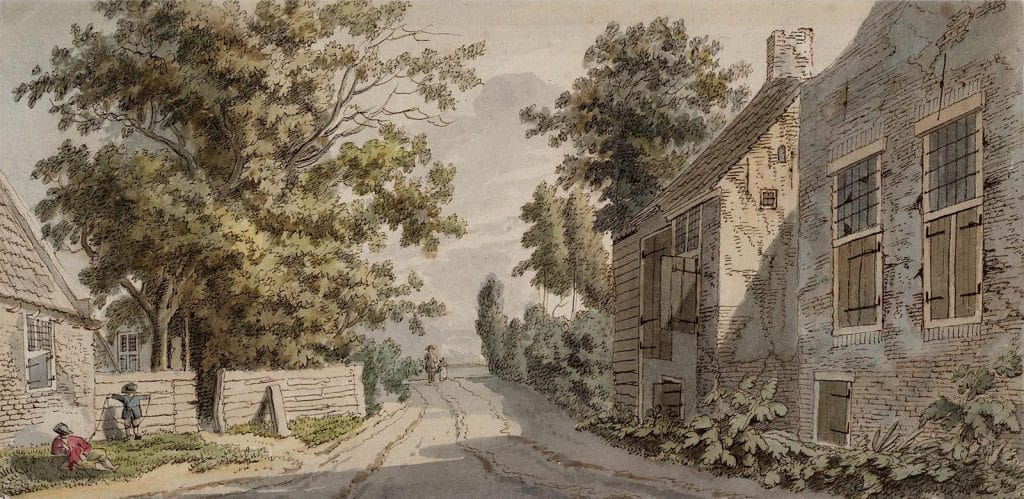 Zomer in Alkmaar "Aan de 4 Staaten logement in de Alkmaarder hout". Prent Hendrik Tavenier 1793.