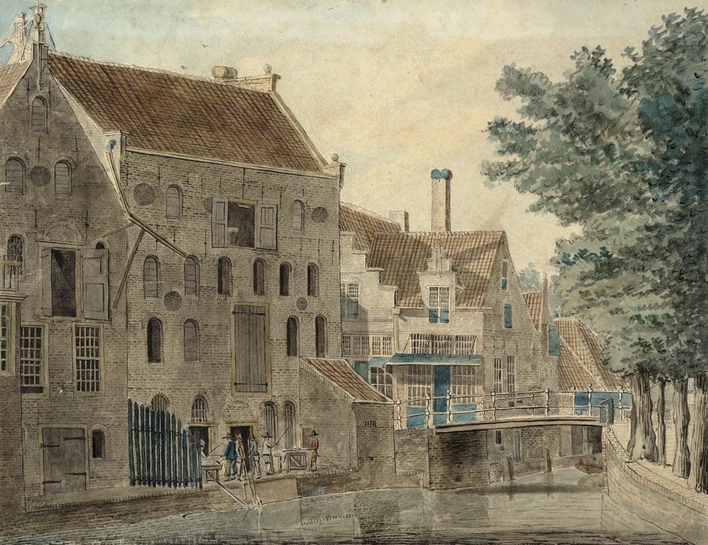 De vellenploterij in de voormalige bierbrouwerij De Boom. Tekening J. A. Crescent Circa 1808.