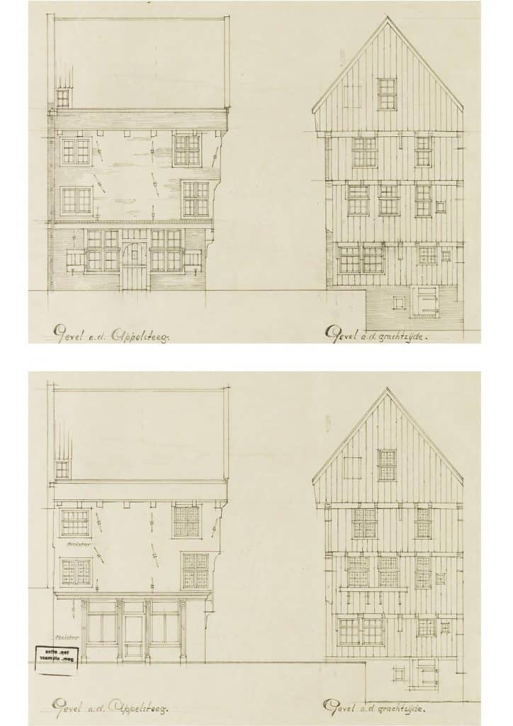 Restauratietekening van de voorgevel. Gemeente Alkmaar, 1951.