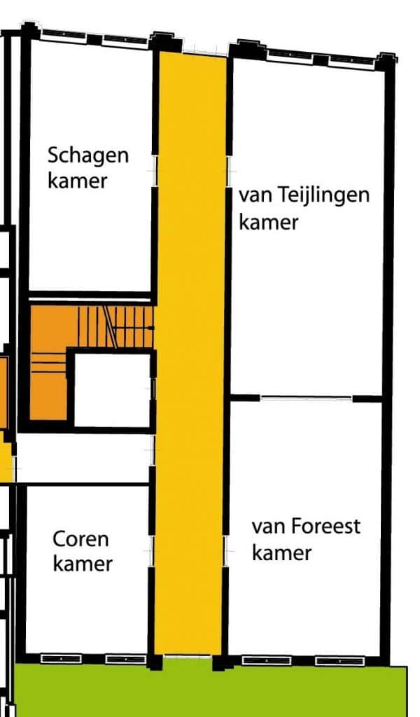 Plattegrond van het Moriaanshoofd. Aan
de bovenzijde de entree.