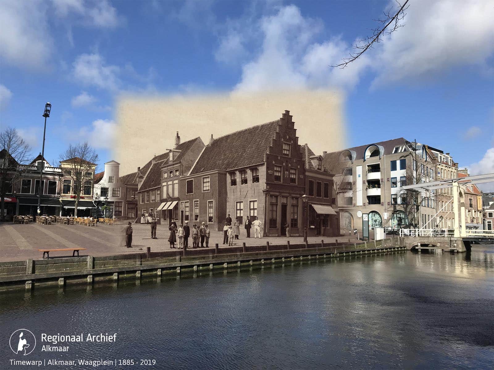 Waagplein 1885-2019 met het laatste restant van de oorspronkelijk bebouwing op het plein gesloopt in 1886