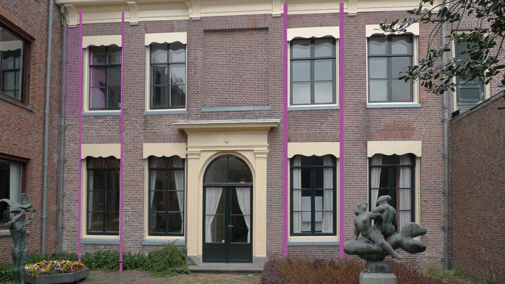 Studie door Rob de Vries naar de afwijkingen in de symmetrie van de achtergevel van het Moriaanshoofd.