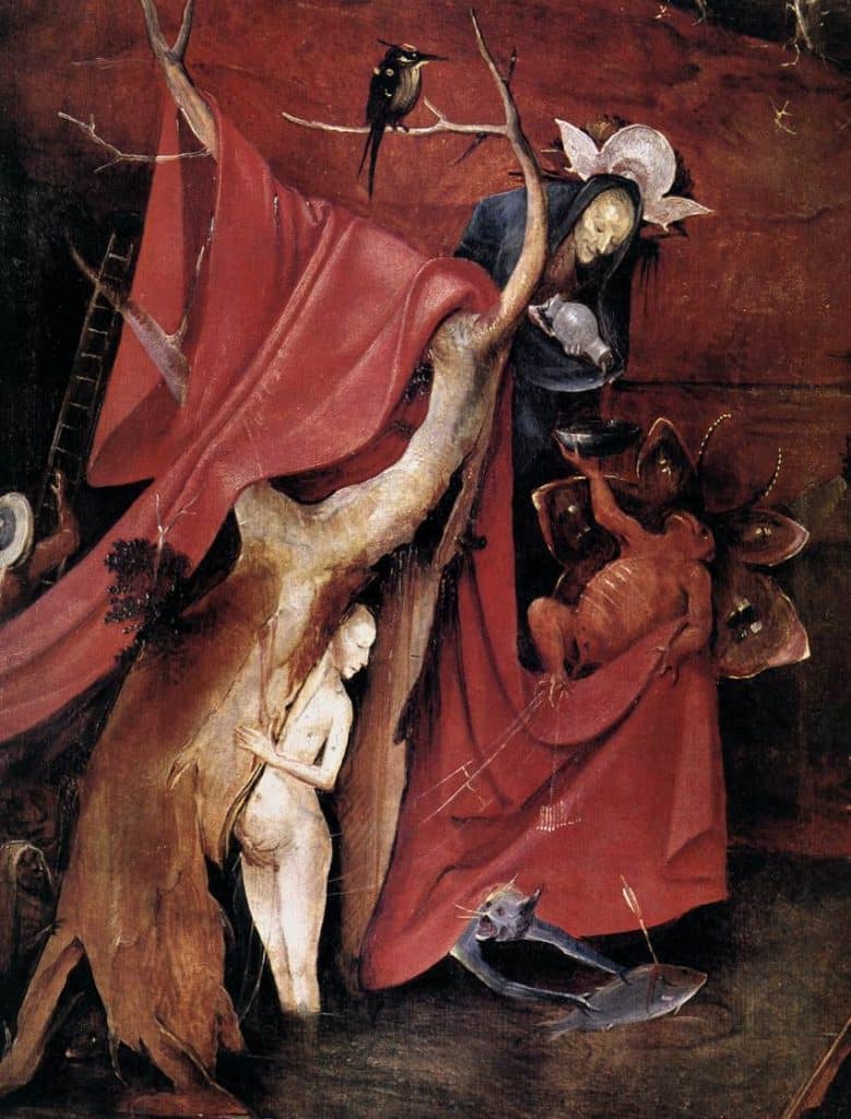 Detail van het rechter binnenluik van ‘De verzoeking van de Heilige Anthonius’ van Hiëronymus Bosch (ca. 1501).