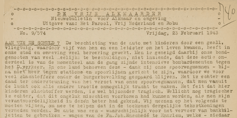 Beschieting bij de Omval. blog museum 40-45 Alkmaar.