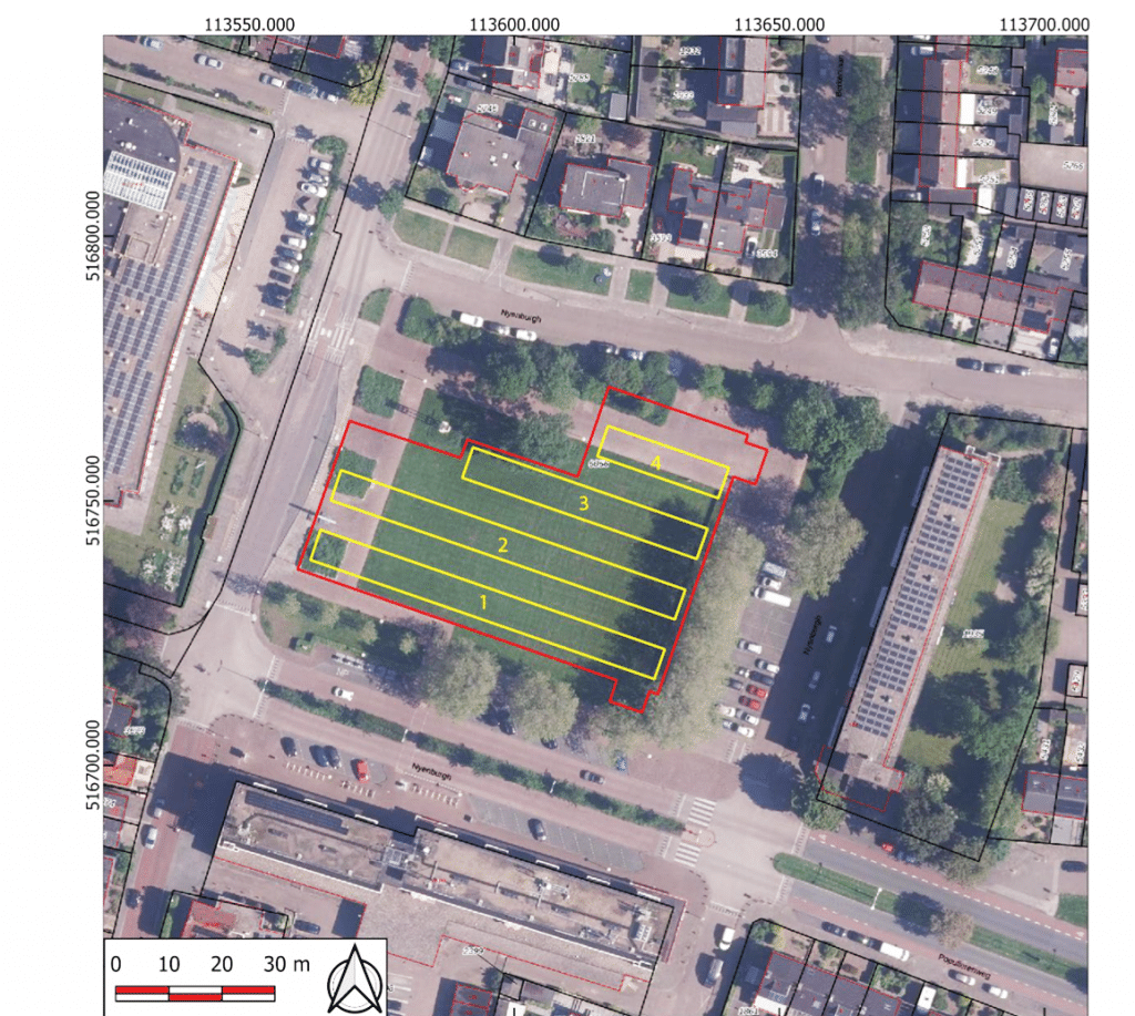 Het sleuvenplan van de opgraving aan de Nijenburgh in Oudorp