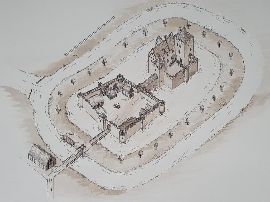 Impressie van kasteel de Tekening van De Nieuwburg in de Oudorperpolder bij Alkmaar