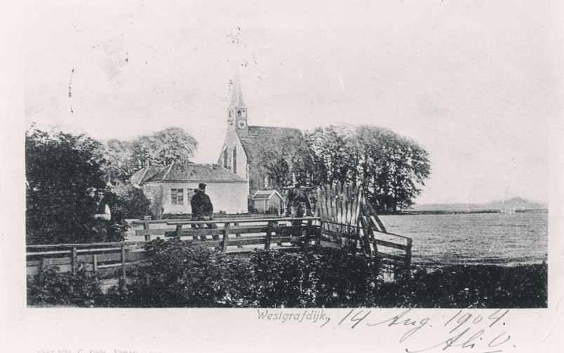 Kerk en school van West-Graftdijk voor 1904. Van de website Oudheidkundige Vereniging het Schemer Eiland.