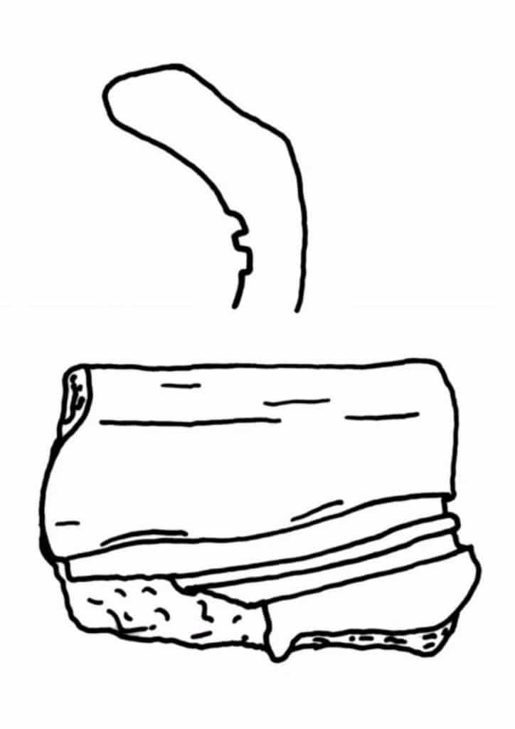 Tekening Scherf uit de IJzertijd gevonden in de Schoutenstraat.