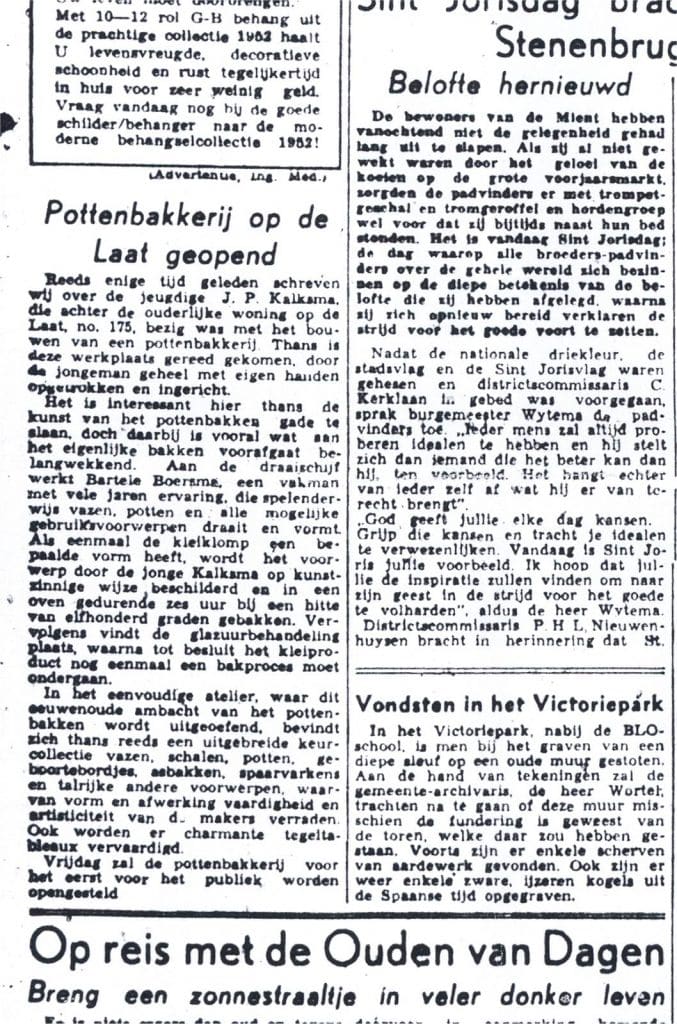 artikel uit de Alkmaarsche Courant van 23 april 1952 (Collectie Regionaal Archief Alkmaar).
