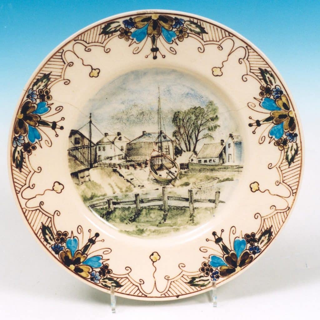 Bordje door Jan Kalksma in Australië gemaakt bord met afbeelding van een scheepswerfje.