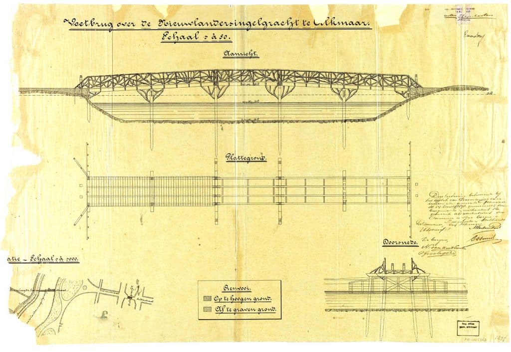 Tekening uit 1898 van de kneppelbrug uit het Regionaal Archief