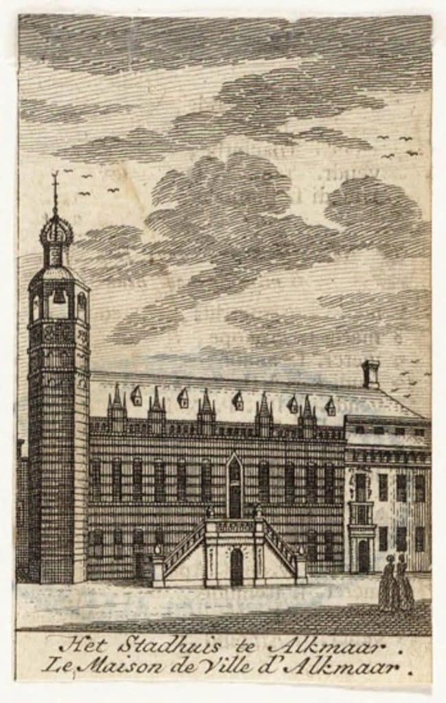 Stadhuis rond 1790 zoals het eruit zag toen Jan Aukes Backer Alkmaar bezocht
