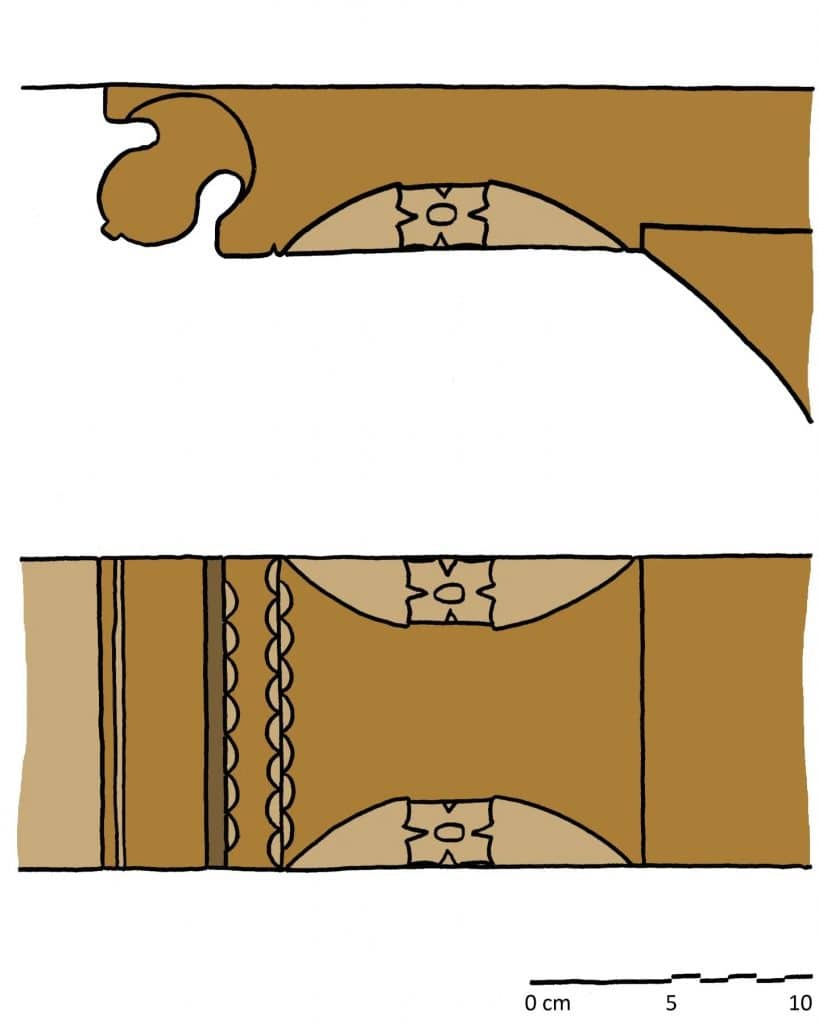 Tekening van de peerkraal van de winkelpui Kanisstraat 1