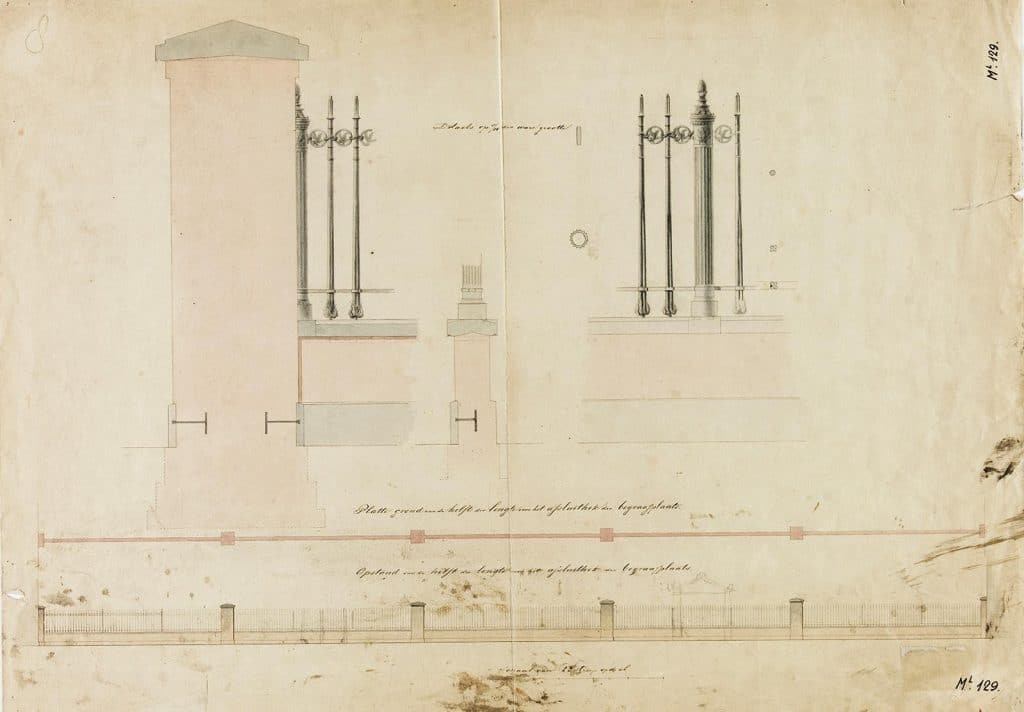 Ontwerptekening met details van een afsluithek van de Algemene Begraafplaats in de Westerhout Circa 1830 door JD Zocher Jr