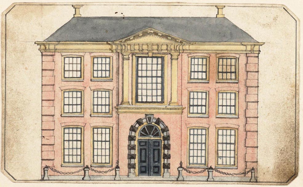 Ontwerptekening van het Rooms-Katholieke weeshuis aan het Verdronkenoord door stadsarchitect Willem Hamer 1818