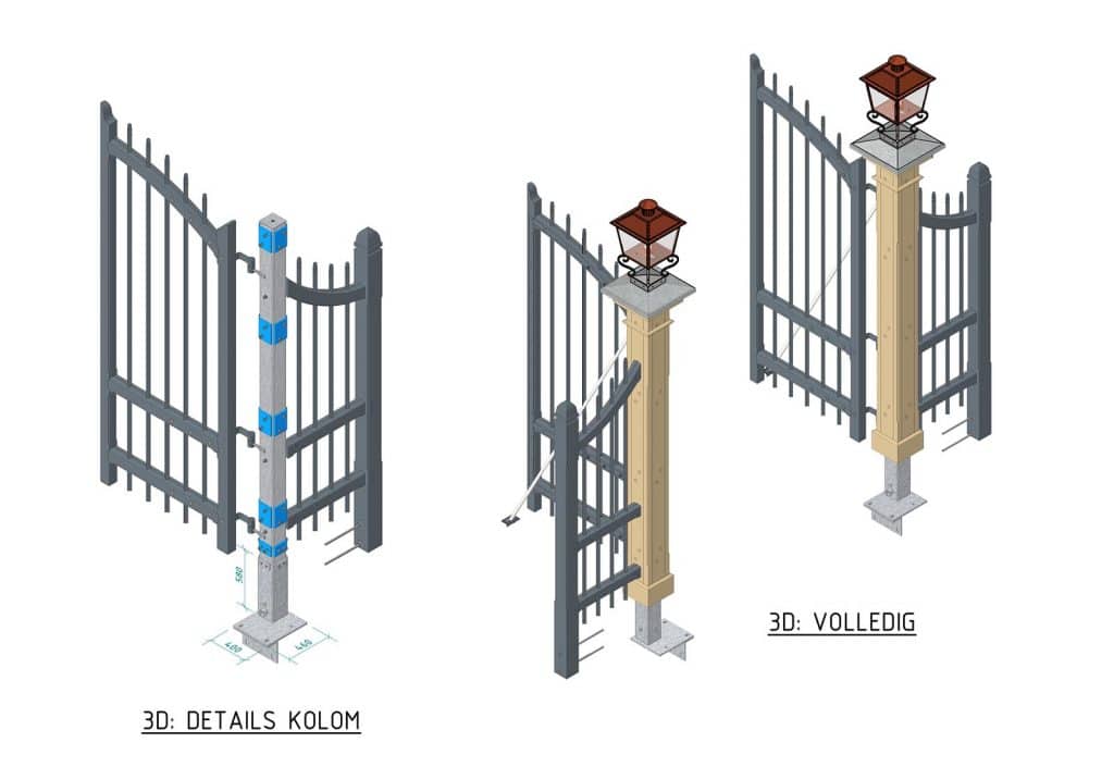 Technische tekening van de details van het Nieuwlanderhek in Alkmaar