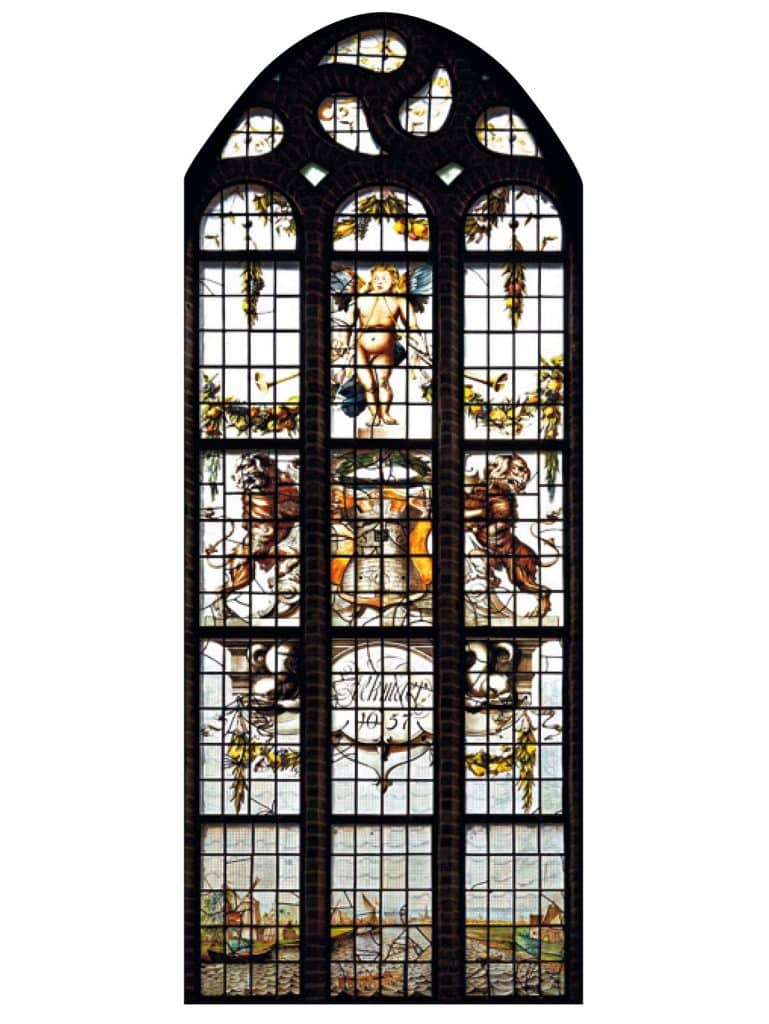 Gebrandschilderde raam in De Grote Kerk De Rijp geschonken door Alkmaar