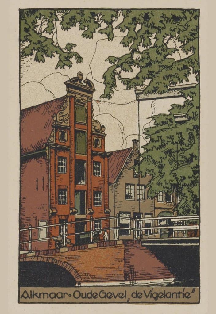 Prentbriefkaart van pakhuis "De Vigelantie". Nu De Vigilantie. Circa 1935.
