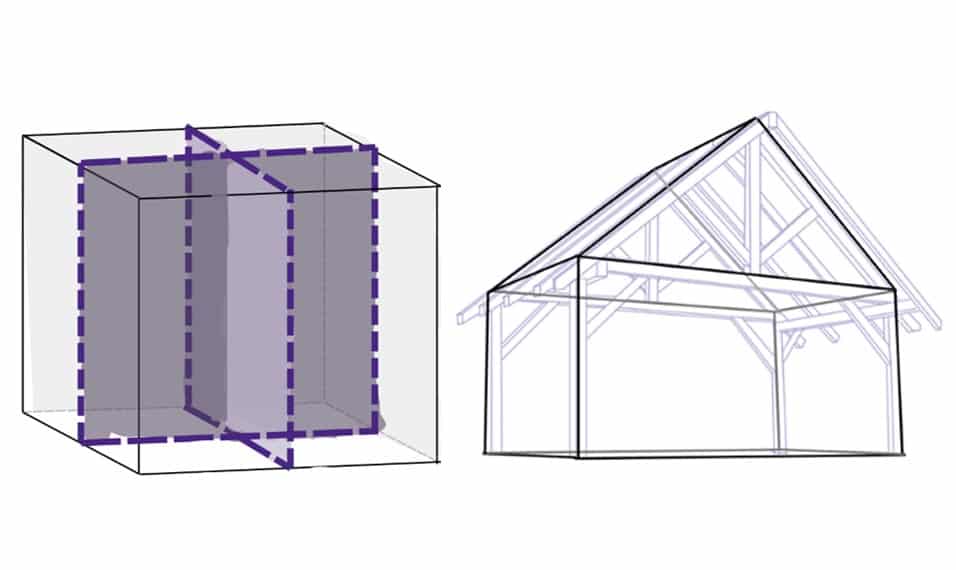 Schetsen uit het ontwerp van Lara, student Bouwkunde. Zij analyseert De Groene Zwaan in De Rijp.
